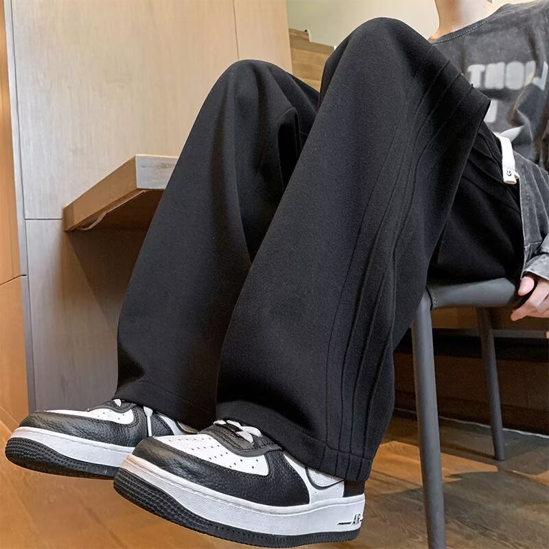 Spring and Autumn Versatile Fashion Casual Sweatpants for Men, American Retro Wide-Leg Pants, Youth Drapey Sports Long Pants, High-Waisted