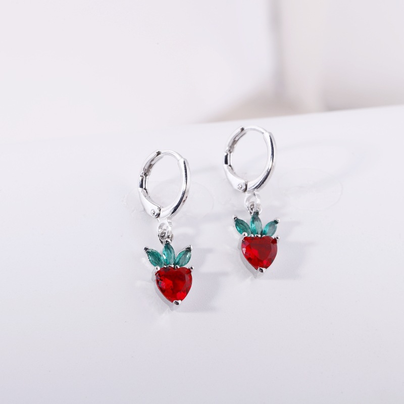 Fruit Earring Necklace Set Colorful CZ Zircon Earrings Grape Cherry Piercing Jewelry Gold detail image 7