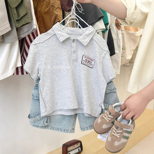 Boys' Short-sleeved T-shirt Summer 2025 New Children's Thin Polo Shirt Trendy Handsome Boy's Pure Cotton All-match Top T