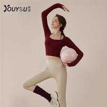 瑜伽服女2024秋冬新款运动上衣速干普拉提训练服健身长袖套装批发