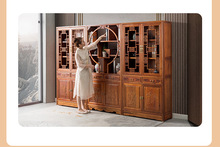 金花梨木中式書櫃組合書架仿古簡約現代展示書櫥雕花儲物櫃多寶閣