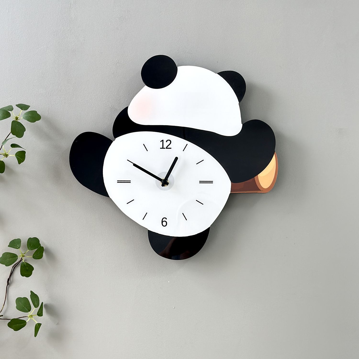 Cross-Border Swinging Panda Wall Clock Simple Creative Cartoon Home Living Room Bedroom Silent Clock Punch-Free Wall Clock