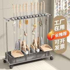 移動床モップラック業務用衛生ツールラックステンレス収納モップ棚神器