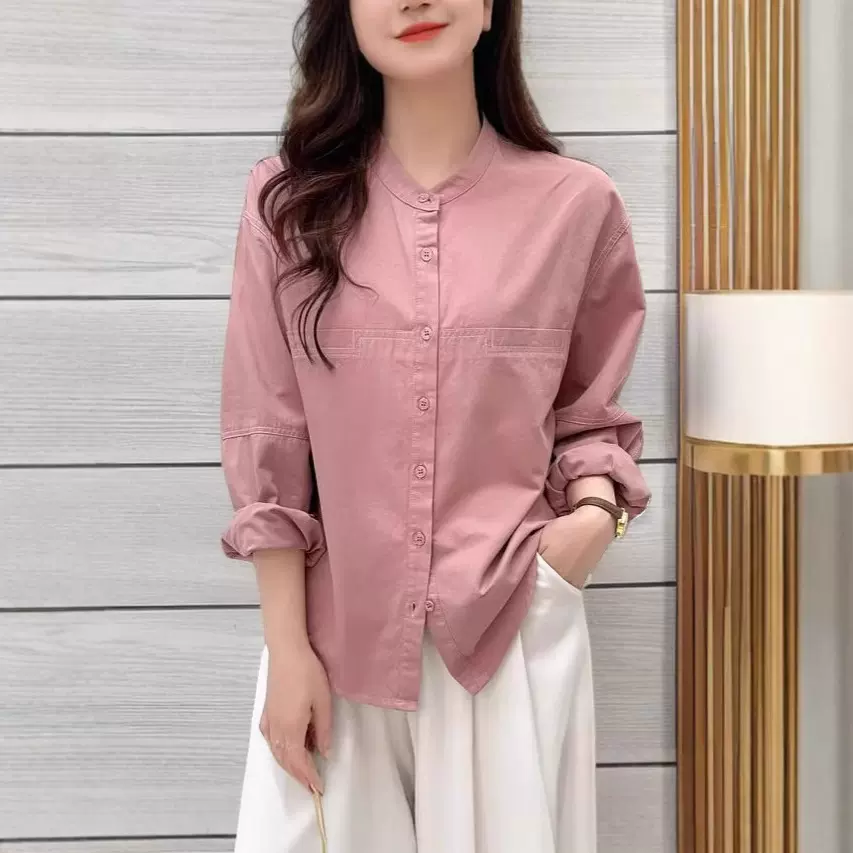 韩系衬衫女遮肉显瘦2025秋季新品小众高级感纯色洋气减龄休闲百搭