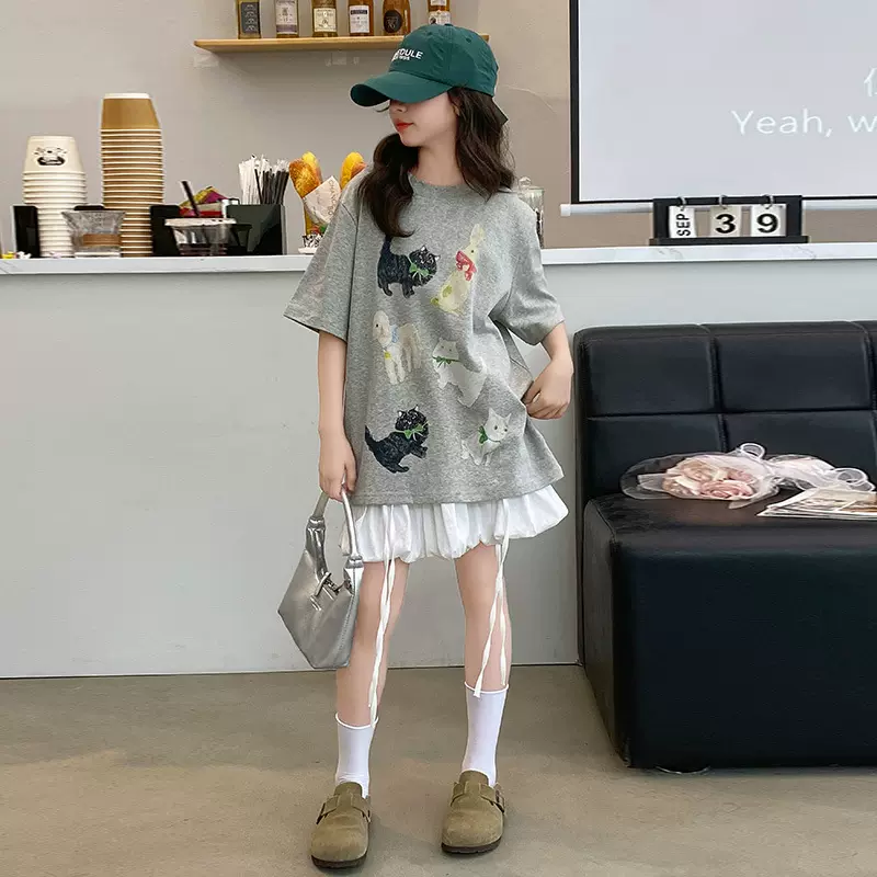 夏季女童短袖T恤新款中大童装儿童女孩卡通宽松韩版潮流t百搭洋气