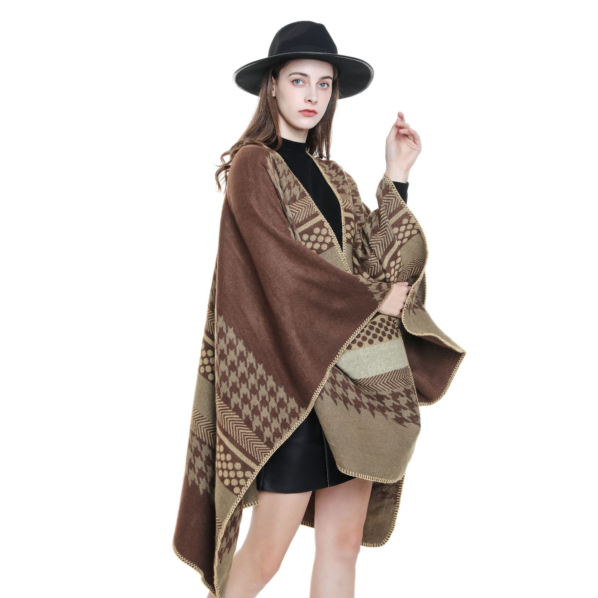 2022 nuevo Otoño e Invierno chal estilo europeo y americano houndstooth color a juego patrón cálido moda chal