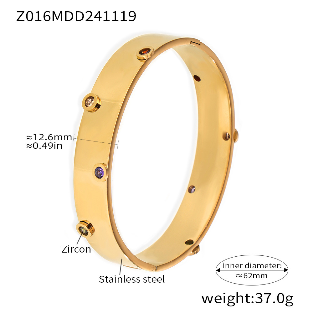 Brazalete de textura de zircón de color incrustado a mano Europa y Estados Unidos de acero inoxidable transfronterizo no desvanecido pulsera de viaje de moda