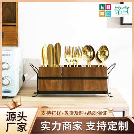 餐具盒银器餐具架隔层木质餐具收纳盒农舍厨房整理盒实木收纳盒