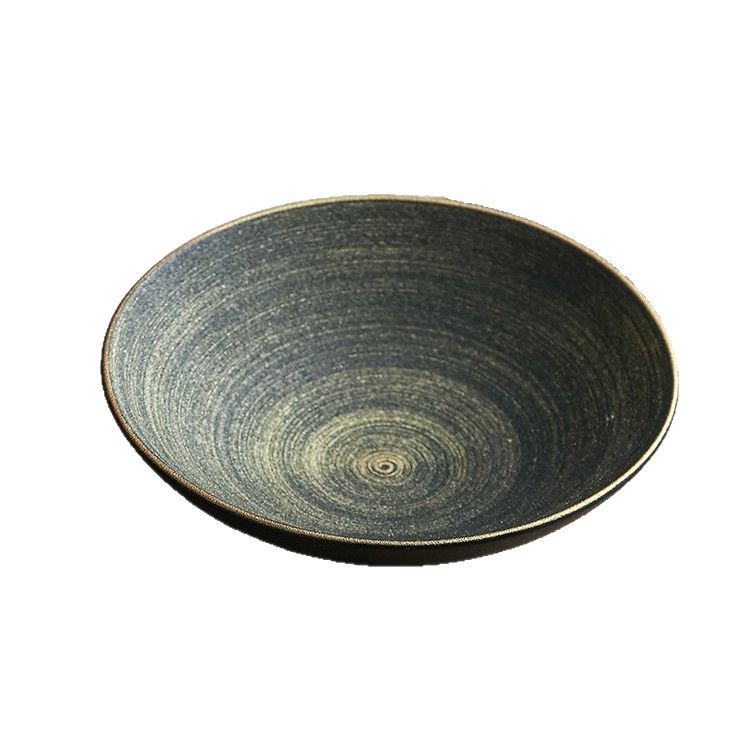 Tazón de sopa grande de cerámica de arena de oro negro pintado a mano, tazón de ensalada de alta calidad, vajilla de hotel, plato de cerámica, tazón de comedor doméstico, grande