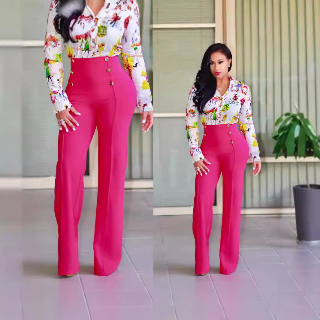 Slim Fit Double Breasted Flared Trousers For Women Elegant Unique Slightly Elastic Bottoms_voghion.com