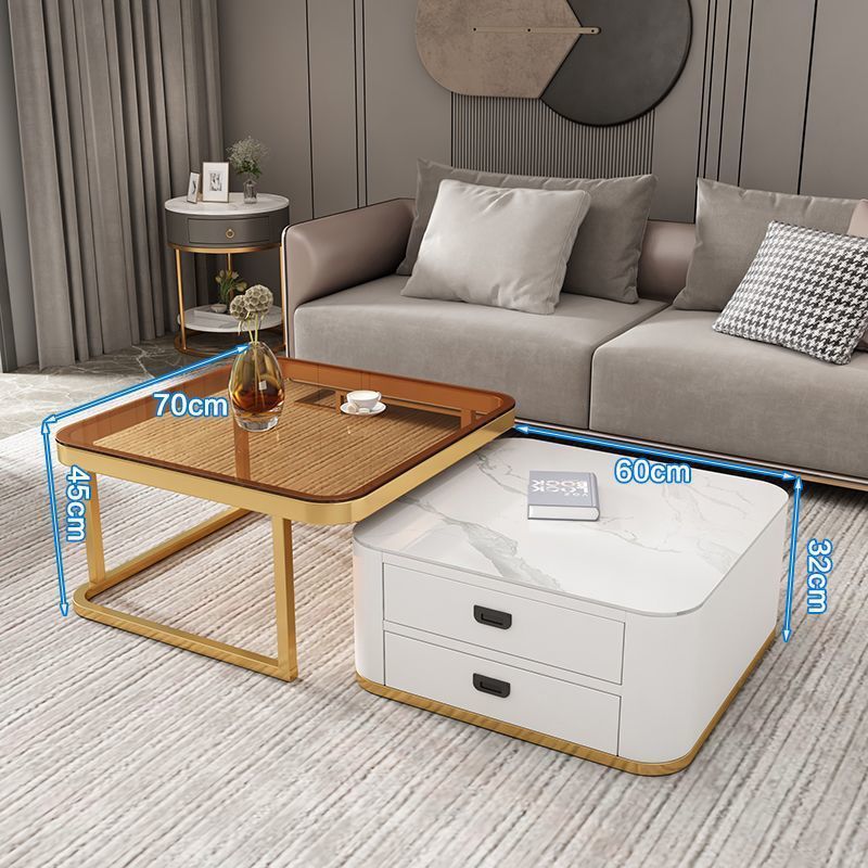 Mesa de té personalizada panel de roca TV combinación moderna y simple sala de estar casera vidrio cuadrado minimalista