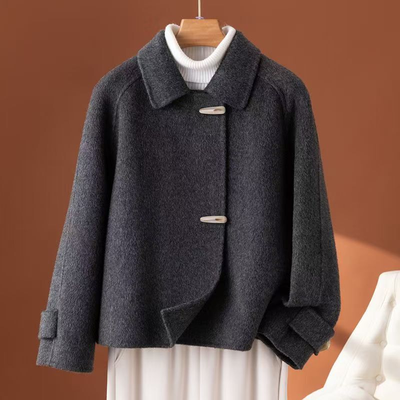 Korean Style Fashionable Double-Sided Cashmere Outwear Short 2025 Autumn and Winter New Horn Woolen Outwear Thick