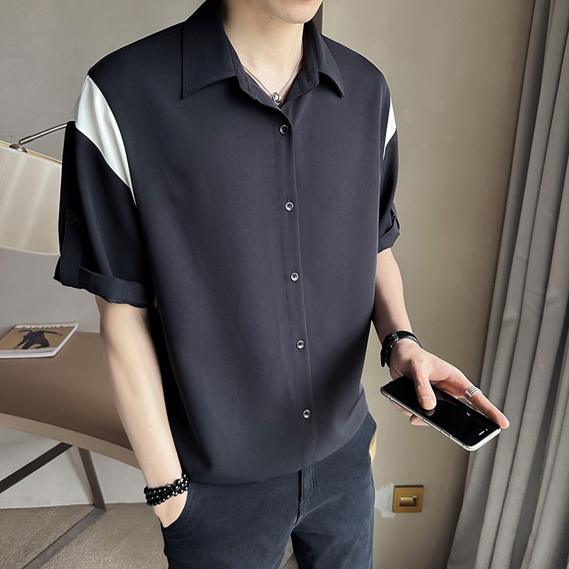 Ice Silk Shirt Men's suit Summer Clothes Ins Trendy New-style Handsome High-end Shirt Short-sleeved Shirt for Boys
