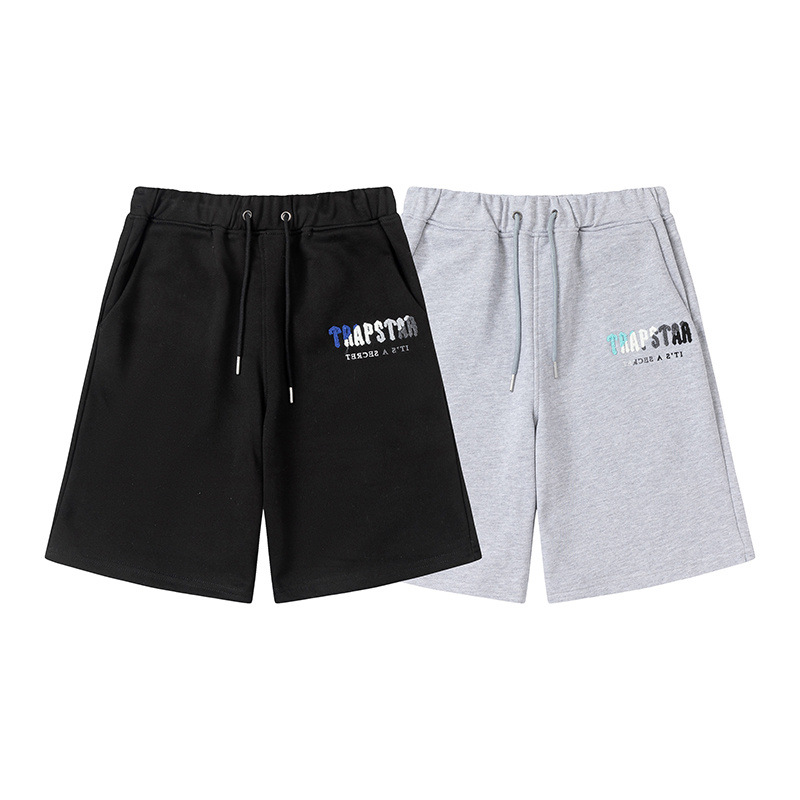 Nicho marca de moda Trapstar letras azul y blanco toalla bordada suelta pantalones cortos casuales de hombres y mujeres Pantalones deportivos