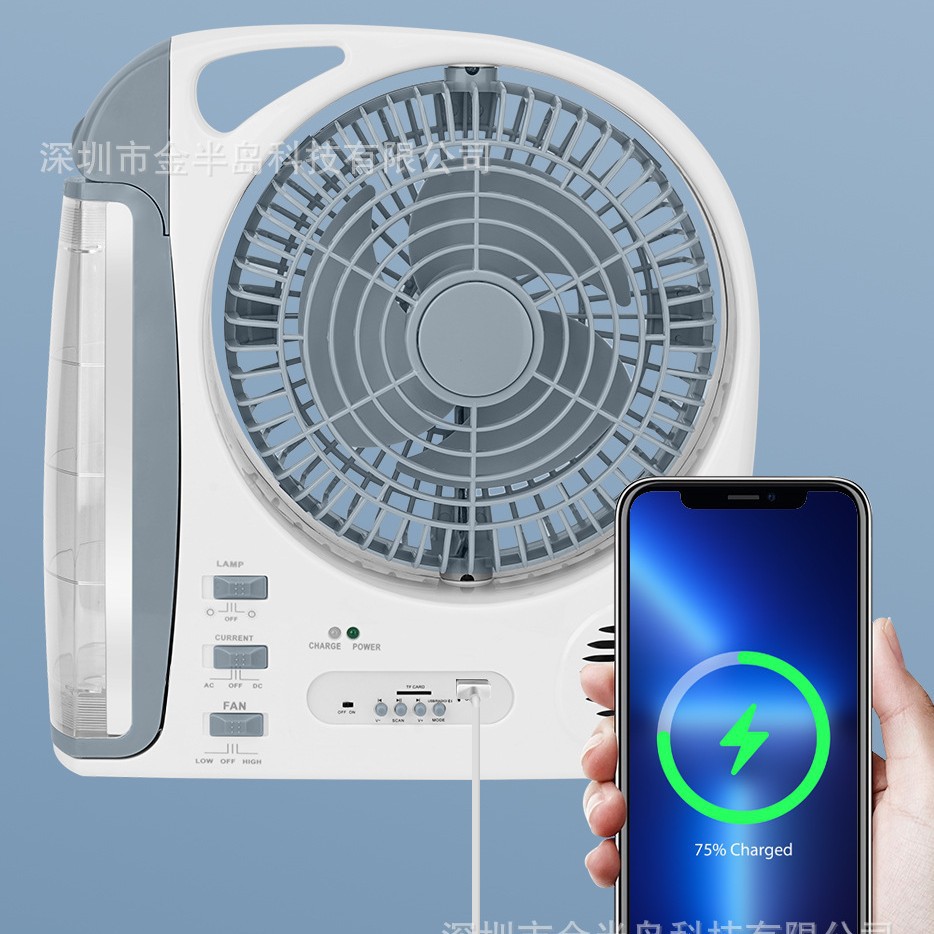 Comercio exterior multifuncional acampado al aire libre Bluetooth FM música ventilador de carga solar independiente 6W