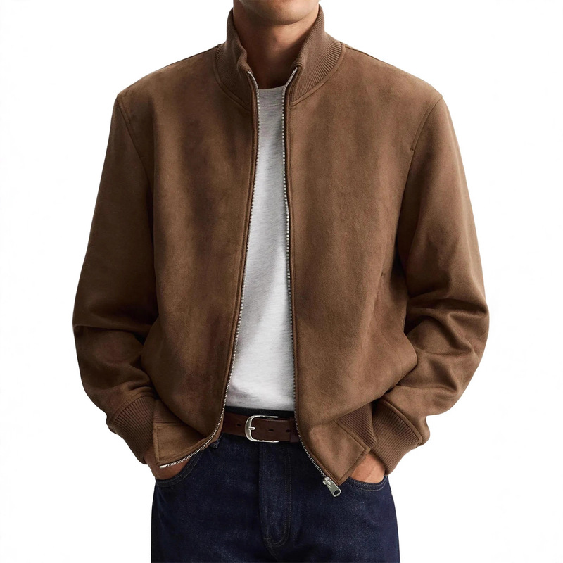 2026 New Autumn and Winter Stand-Up Collar Zipper Jacket for Men, Simple Solid Color, High-End Casual Long-Sleeve Jacket 2026 New Autumn and Winter Stand-Up Collar Zipper Jacket for Men, Simple Solid Color, High-End Casual Long-Sleeve Jacket
