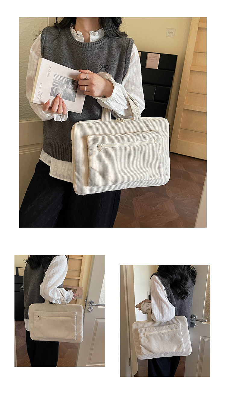 ng2510227 Bolsa feminina de veludo cotelê de 14 polegadas, modelo maleta simples e elegante para uso diário, ideal para notebooks e laptops._voghion.com