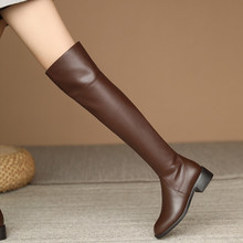 棕色显瘦过膝长靴女新款春秋骑士靴中跟秋冬真皮高筒长筒靴