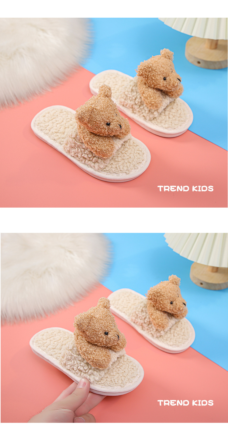 Children's Lamb Hair Open-toed Slippers Non-slip Plush Flat-heeled Soft-soled Slippers display picture 5