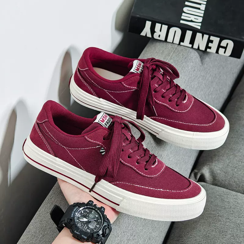 四季款透气帆布鞋男新款运动板鞋潮流百搭休闲小白鞋安歌拉红男鞋
