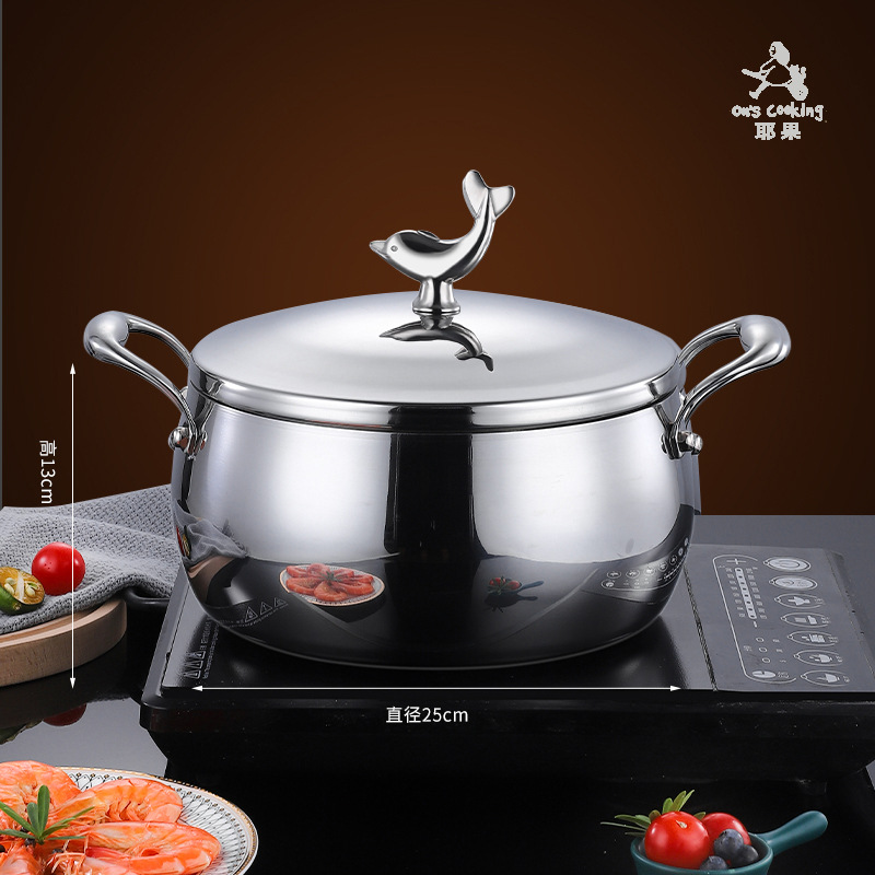 Olla para sopa de acero inoxidable 304 de tres capas, olla para cocinar y alisar a vapor engrosada con doble asa, olla para guisos, olla para cocinas de inducción, doble propósito para alisar a vapor y cocinar.