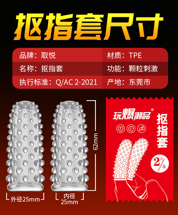Pleasure Finger Cots for Adults, TPE, Transparent, Bagged 2-Pack — detail image 14