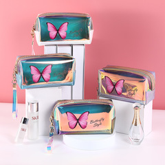 Elegant and Stylish Cosmetic Storage Bag for Travel and Commute, Laser Butterfly Design with Zipper Pocket
