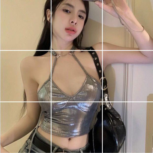 Spice Girl Lace-up Neck Vest Women's Summer Chain Silver Strap Slim Sling Top 5151 Silver Chain Vest Spice Girl Lace-up Neck Vest Women's Summer Chain Silver Strap Slim Sling Top 5151 Silver Chain Vest