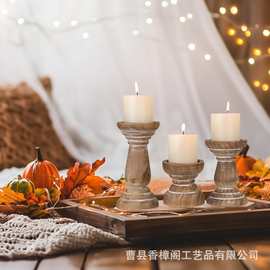 木制蜡烛台跨境复古烛光晚餐婚礼摆件民宿蜡烛杯木质蜡烛台底座