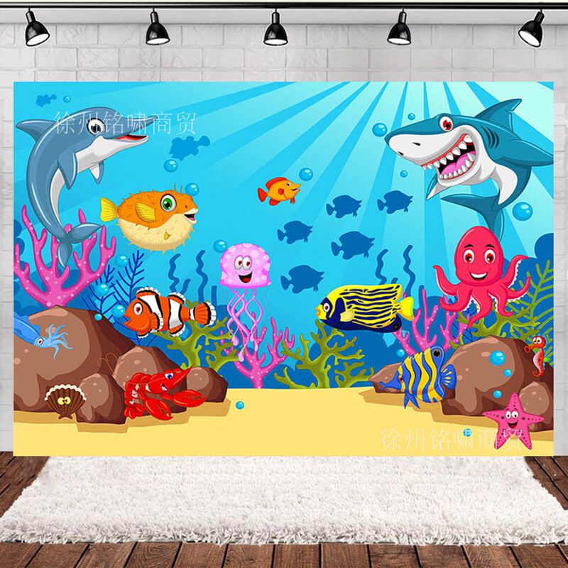 Underwater Shark Ocean Beach Birthday Theme Party Scene Decoration Banner Amazon Photo Background Cloth