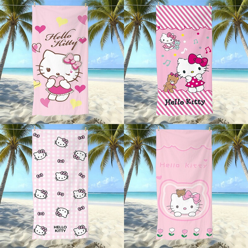 Cartoon Hello Kitty print, ultra-fine fiber beach towel, absorbent and quick-drying, children's swimming towel, Hello Kitty bath towel Cartoon Hello Kitty print, ultra-fine fiber beach towel, absorbent and quick-drying, children's swimming towel, Hello Kitty bath towel