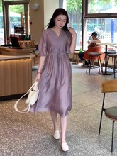 高端紫色连衣裙女夏季新款气质洋气简约正式场合长裙子御姐风3192