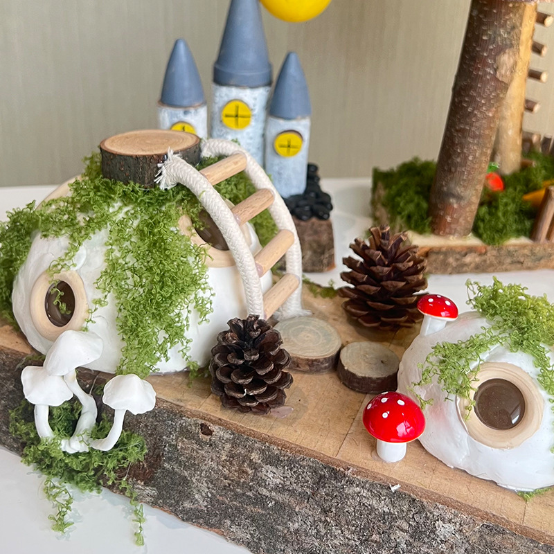 Área de jardín de infantes esquina carpintería diy paquete de materiales hechos a mano conjunto completo de juguetes de madera pequeños adornos de cabaña