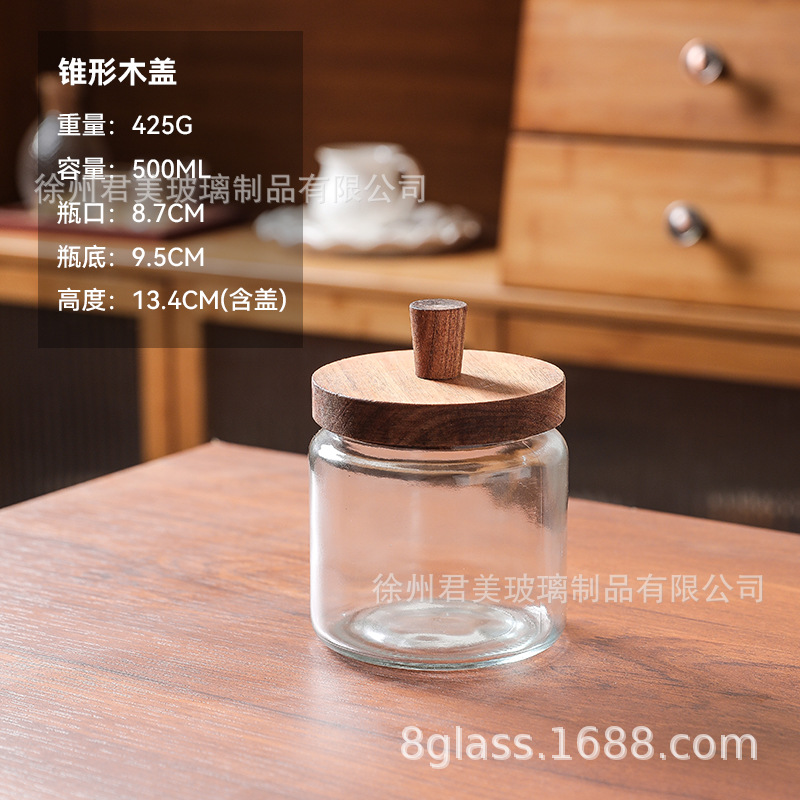 Tanque de almacenamiento de vidrio retro Begonia casera granos naranja frutas secas lata de almacenamiento de té lata de Acacia cubierta de madera mayorista