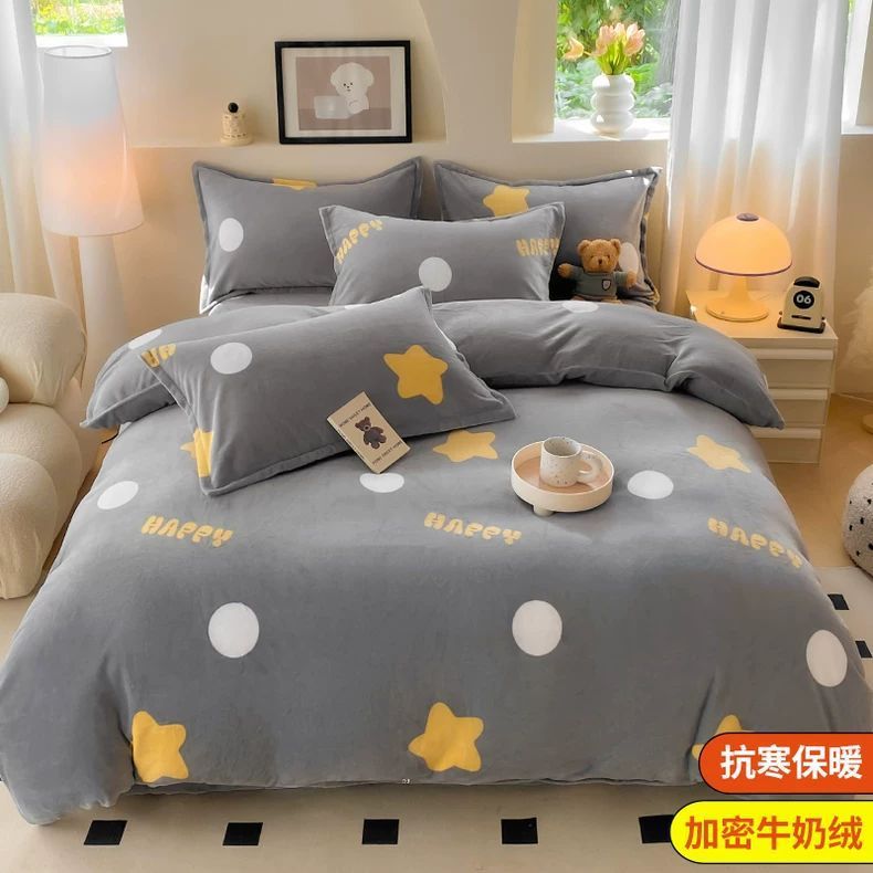 Invierno leche de cama de terciopelo de cuatro piezas doble cara terciopelo de brida gruesa sábanas de terciopelo de coral cubierta de colcha cubierta de tres piezas