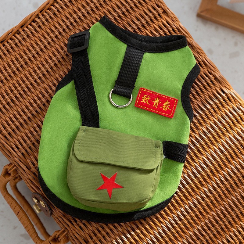 Nueva primavera y verano cachorro lindo pequeño animal mochila chaleco mochila ropa de dos patas gato lindo ropa para mascotas