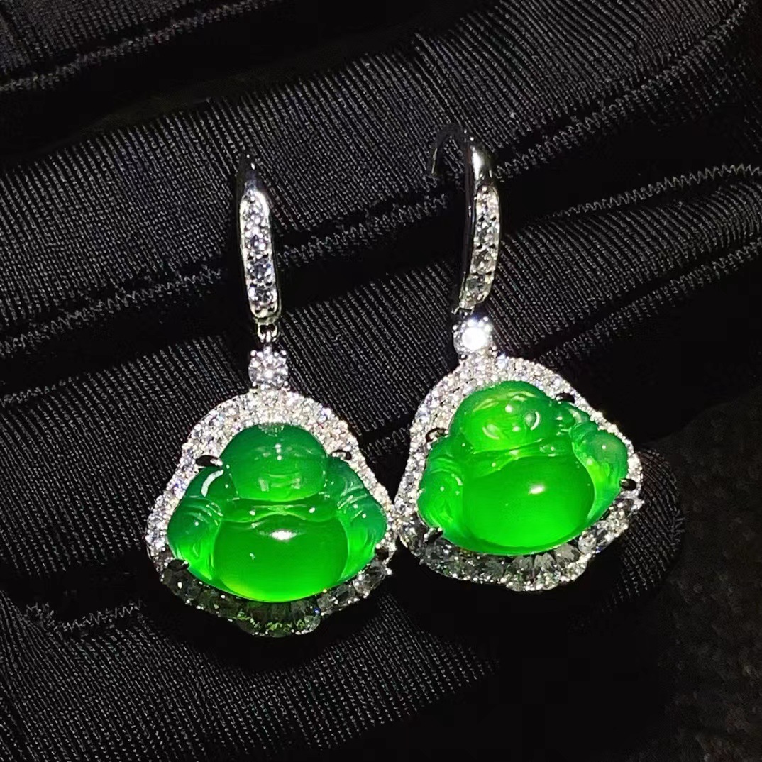 천연 마노 S  세트 SEIKO 녹색 CHALCEDONY MAITREYA 남성 펜던트 높은 얼음 여자 귀걸이 도매