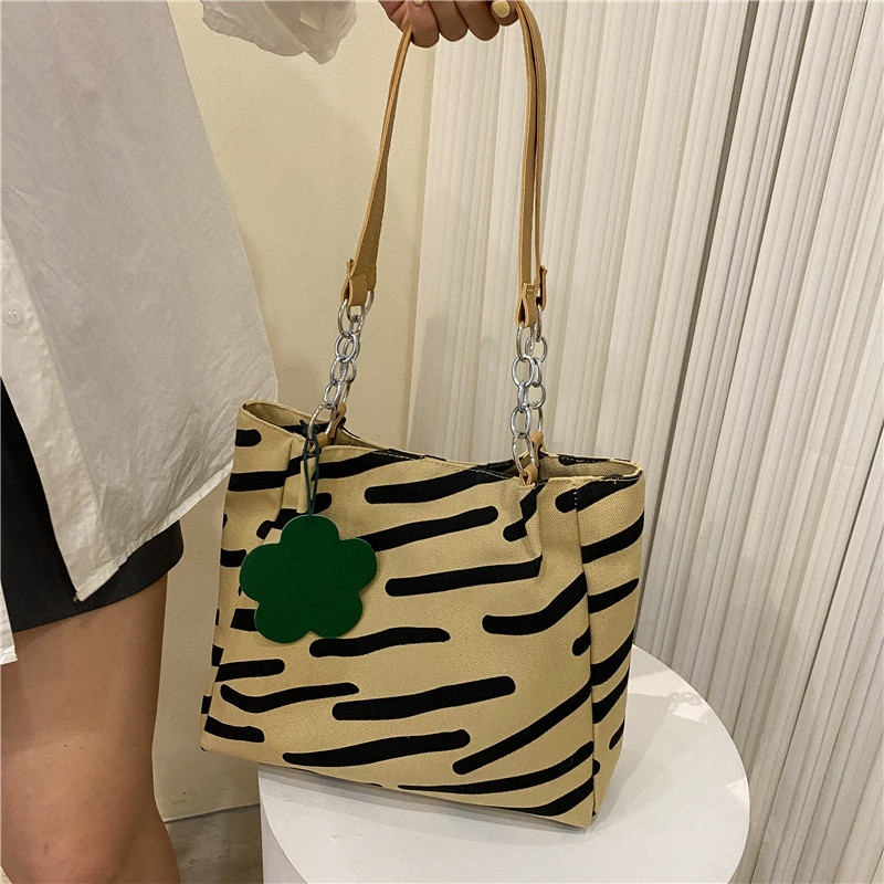 Casual Stripe Canvas Bag Women's 2022 New Fashion Tote Bag Versatile Ins Large Capacity One Shoulder Armpit Bag