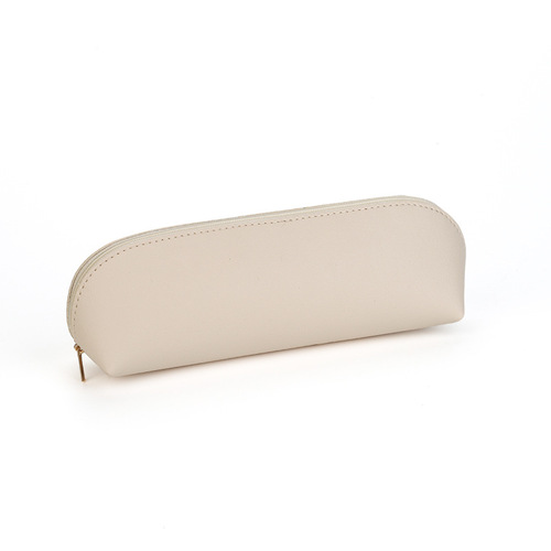 Curved zipper pen bag leather waterproof simple casual Japanese cosmetics storage organizer bag brush storage bag