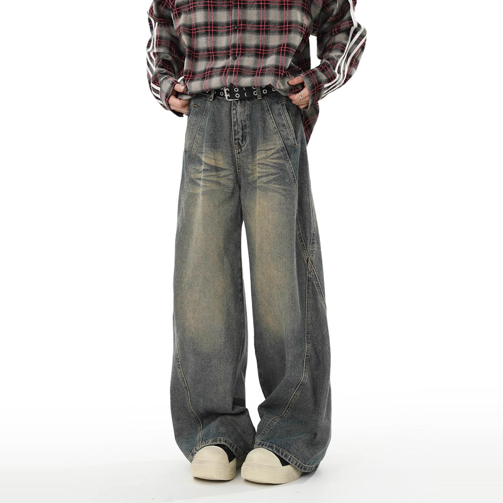 Primavera calles altas pantalones retro hacer viejos jeans hombre recto diseño vibe alta sensación fábrica directa