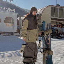 芙沿棕黄拼色滑雪服套装女2025秋冬新款户外防风防水单双板雪服男