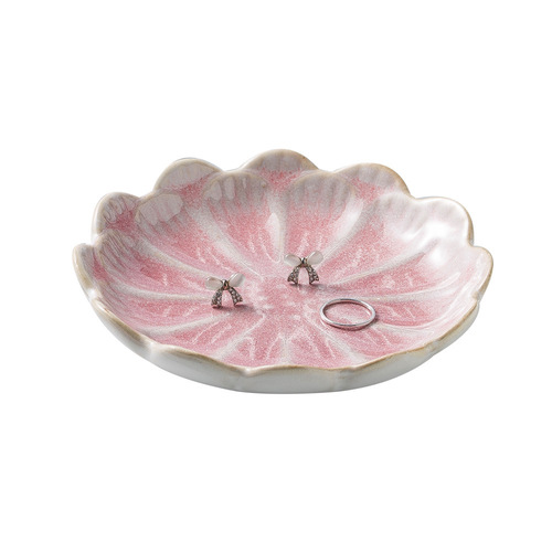 Nordic ins jewelry tray blue and pink storage tray household snack plate taste plate ceramic lotus jewelry display plate
