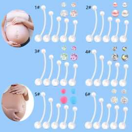 5件套孕妇肚脐穿孔首饰套装柔软透明肚脐环配合成锆石球