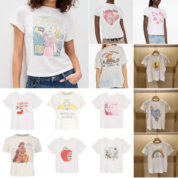 In-Stock Ins Blogger Style Korean Version New 26 Summer Fashion Round Neck Top with Pattern Print Short-Sleeve T-Shirt for Women