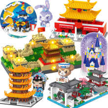 多款儿童建筑积木主题天安门苏州园林长城立体拼装积玩具桌面摆件