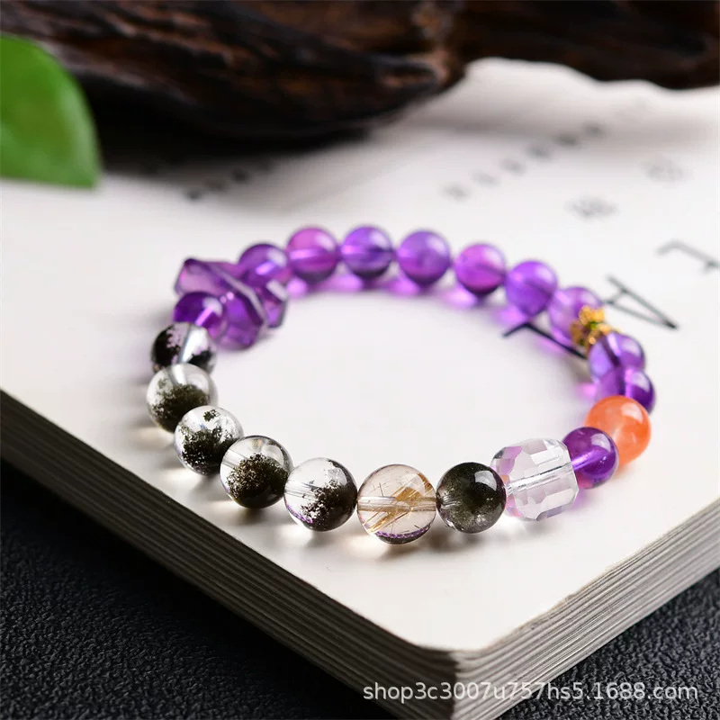 Natural Amethyst Green Ghost Mixed Colored Treasure Women's Bracelet DIY Personal Treasure Making Souvenir with Appraisal Certificate