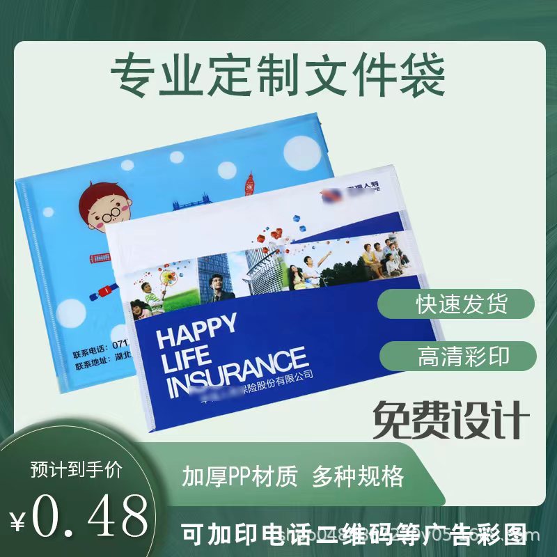 a4办公收纳档案袋透明按扣文件袋文件夹票据袋保单袋彩色定制logo