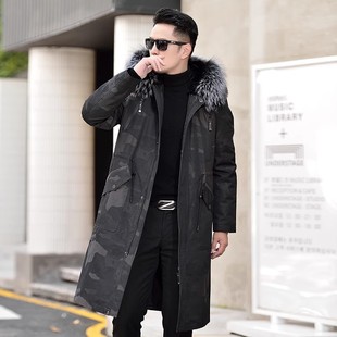 New Rex rabbit liner detachable parka men's long over-the-knee fox fur collar nylon overcoat