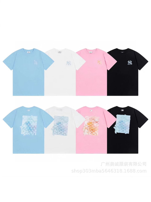 韓国 25ss 新 MLB 春夏新作 ny ビッグロゴ刺繍半袖プリントラウンドネック Tシャツ男女兼用|undefined