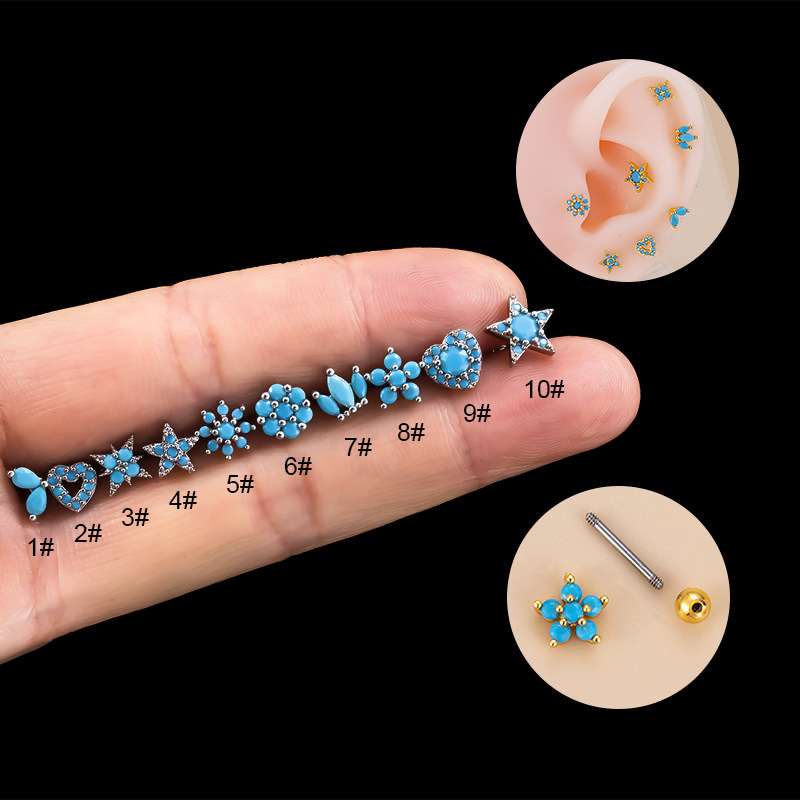 1 Piece Quantity 1 Piece 316L Stainless Steel Copper Zircon Ear Cartilage Rings & Studs Pentagram Heart Shape Flower Women'S